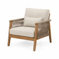 Gartensessel mit Armlehnen und Kissen 75 x 82 x 88 cm aus Akazienholz PP Seil und Polyester Naturbraun Creme Taupe