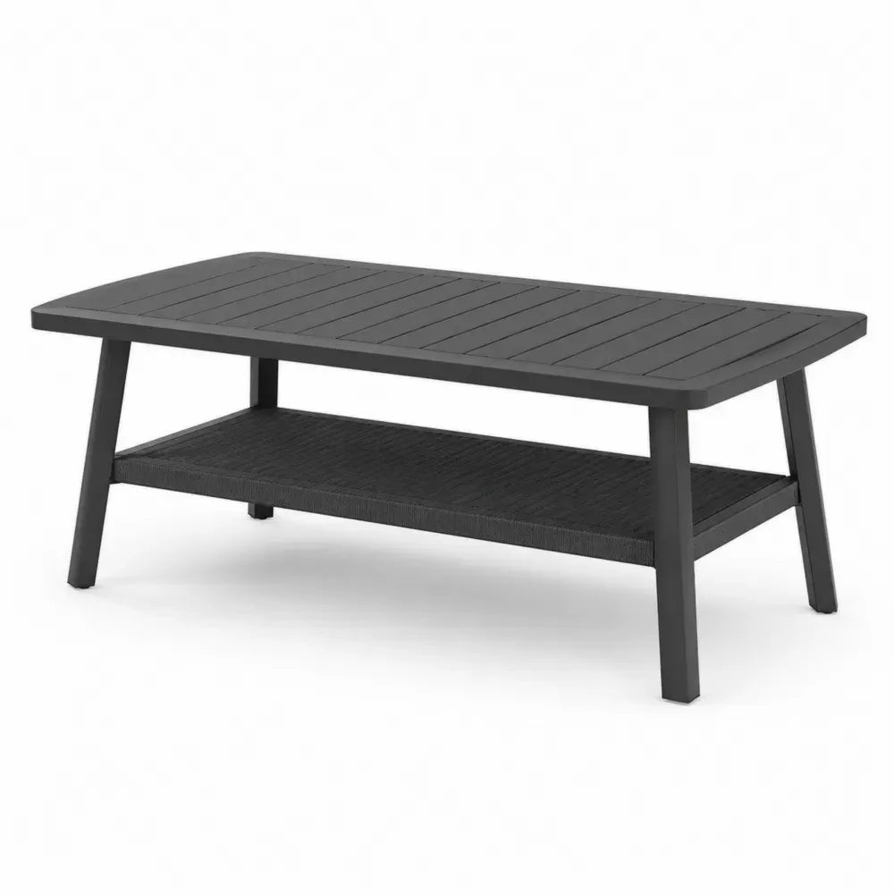 Gartencouchtisch mit Ablageboden 120 x 60 x 45 cm pulverbeschichtetes Aluminium PVC-beschichtetes Polyestergewebe rechteckig Schwarz