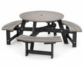 Picknicktisch Set mit 4 integrierten Sitzbänken 180 x 180 x 74 cm aus HDPE Kunststoff und pulverbeschichtetem Stahl rund Grau Schwarz