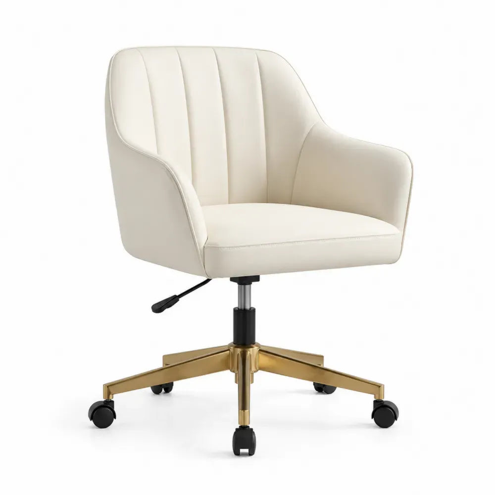 Bürostuhl Computerstuhl höhenverstellbar PU Kunstleder gepolstert Creme Goldfarben Schwarz mit Rollen 62 x 60 x 82 bis 92 cm