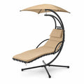 Hängeliege mit Sonnendach 200 x 115 x 200 cm aus pulverbeschichtetem Stahl und Polyester Beige Schwarz