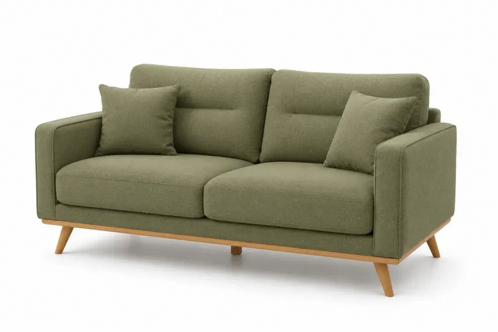 Zweisitzer Sofa mit 2 Zierkissen 170 x 84 x 85 cm Polyestergewebe Kiefernholz rechteckig Olivgrün Naturfarben