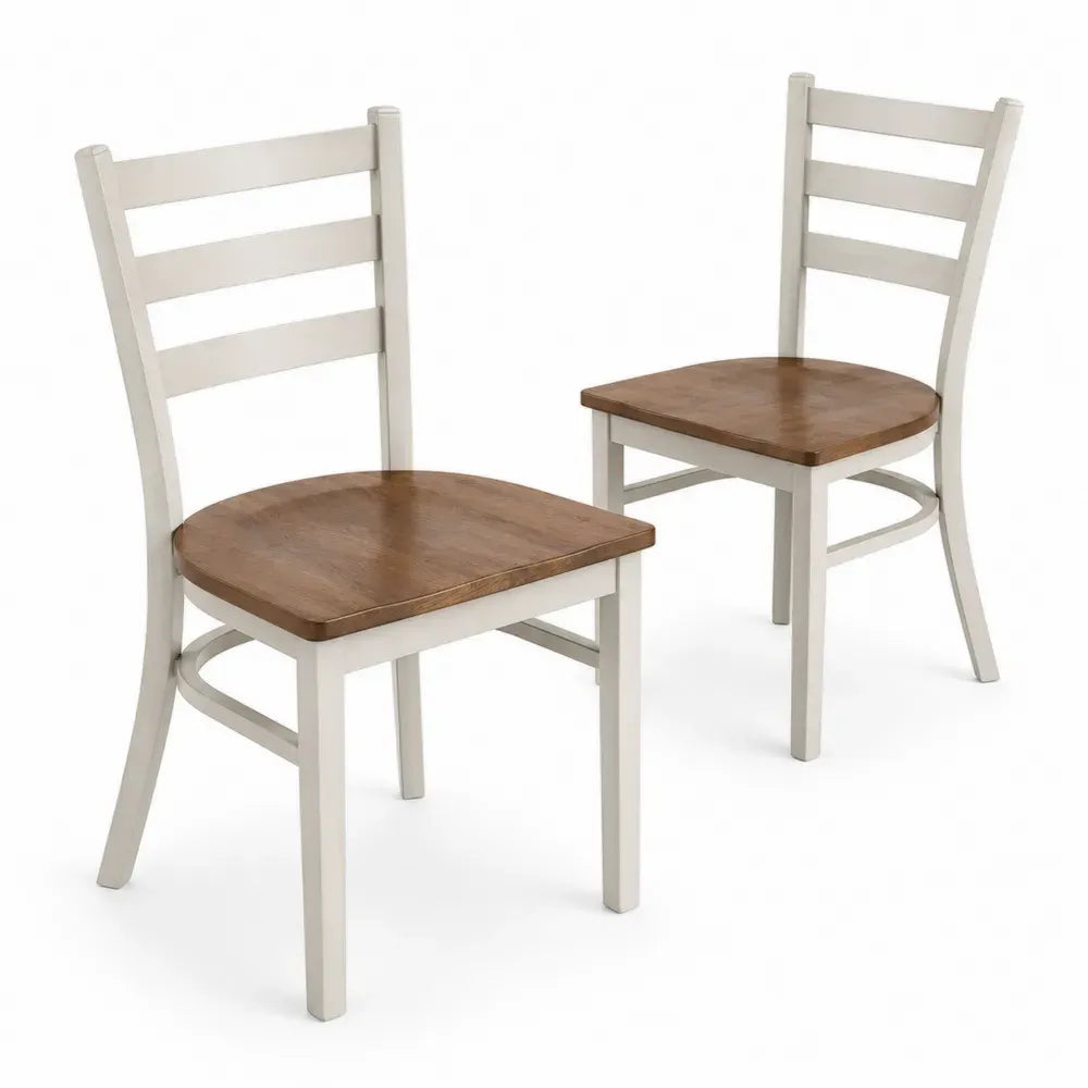 Esszimmerstühle 2er Set Küchenstühle Kautschukholz massiv mit Leiterlehne Braun Weiß 45 x 52 x 90 cm
