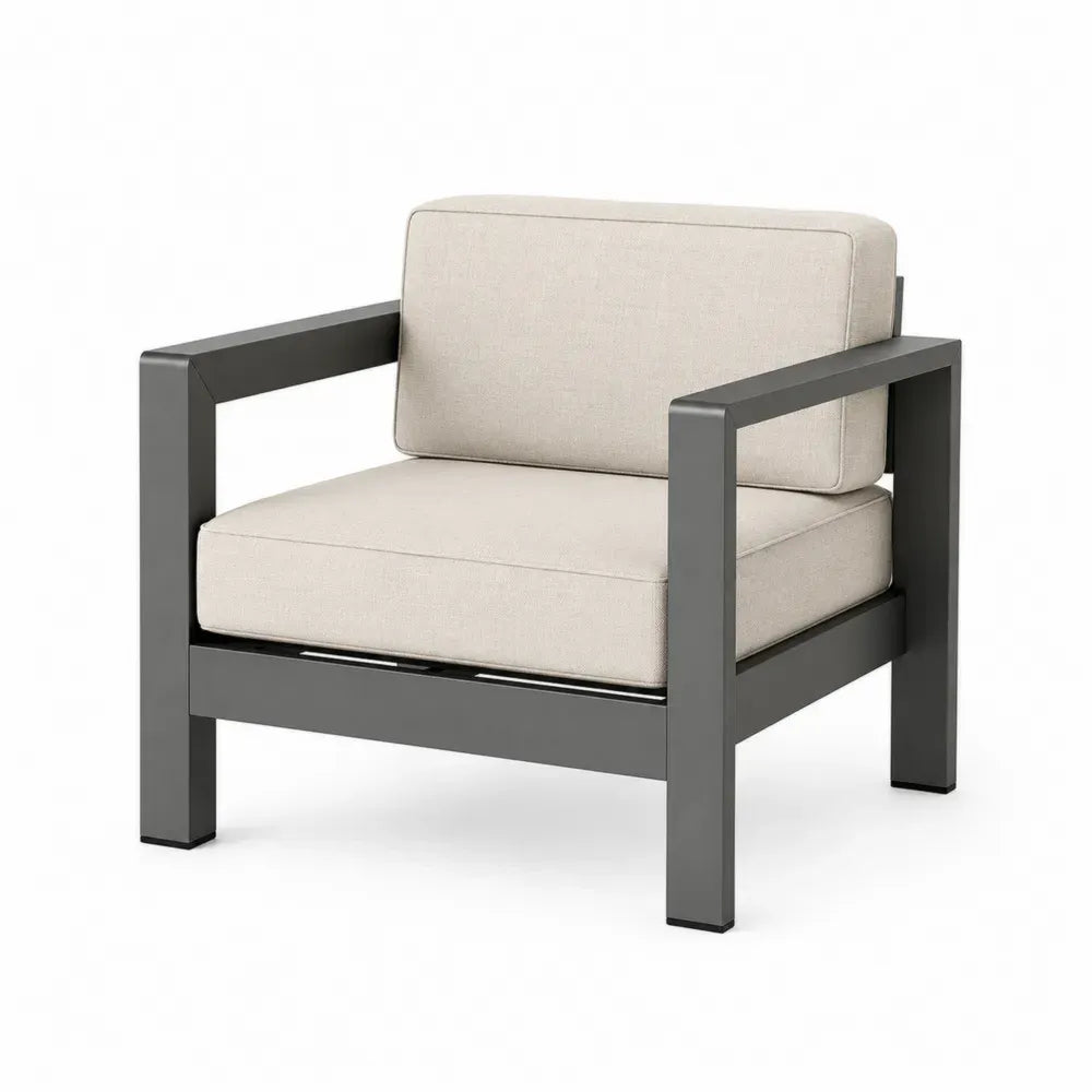 Gartensessel Loungesessel mit Kissen Aluminiumrahmen Polyestergewebe Anthrazit Beige 82 x 76 x 68 cm