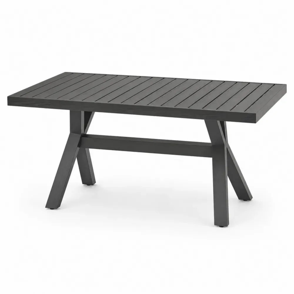 Rechteckiger Gartentisch aus pulverbeschichtetem Aluminium Anthrazit mit Lamellentischplatte 180 x 90 x 75 cm