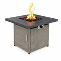 Quadratischer Gas Feuertisch Gartentisch aus PE-Rattan und pulverbeschichtetem Stahl Grau Schwarz 86 x 86 x 63 cm