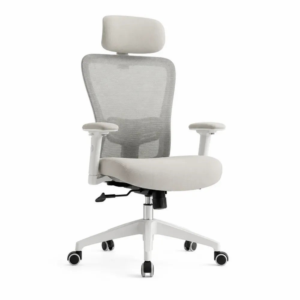 Bürostuhl Computerstuhl höhenverstellbar mit Kopfstütze Polyester Netzgewebe Polyamid Hellgrau Grau Weiß Schwarz 64 x 62 x 116 bis 126 cm