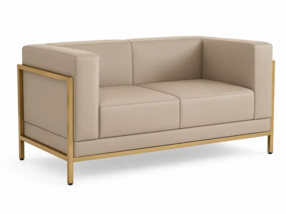 2-Sitzer Sofa 160 x 78 x 75 cm PU Kunstleder Stahl rechteckig Beige Goldfarben mit Armlehnen