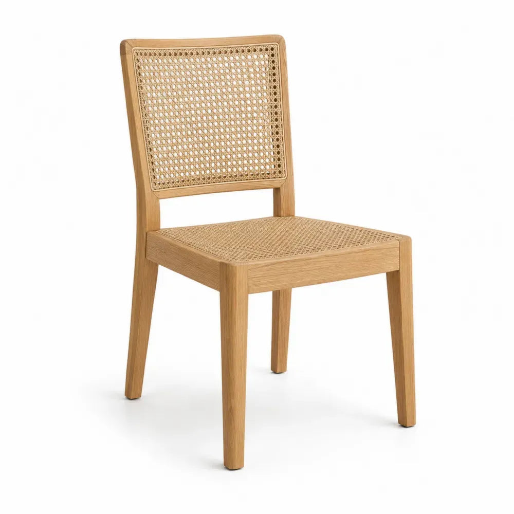 Esszimmerstuhl Holzstuhl 47 x 54 x 86 cm Kautschukholz Rattan Geflecht rechteckig Naturbraun