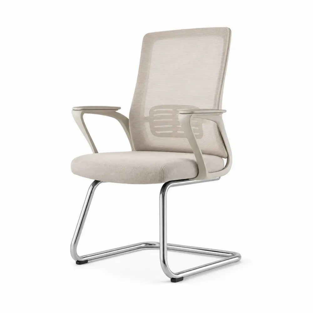 Bürostuhl Besucherstuhl Freischwinger mit Armlehnen 59 x 62 x 96 cm Polyesterbezug Polyester-Netzgewebe verchromter Stahl Beige Chromfarben Schwarz