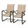 Gartenstühle 2er Set Freischwinger Hochlehner 62 x 68 x 102 cm aus pulverbeschichtetem Stahl und PVC-beschichtetem Polyestergewebe Beige Dunkelbraun