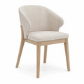 Esszimmerstuhl Polsterstuhl mit halbrunder Rückenlehne 58 x 58 x 80 cm Polyestergewebe Kautschukholz abgerundete Sitzfläche Beige Naturbraun