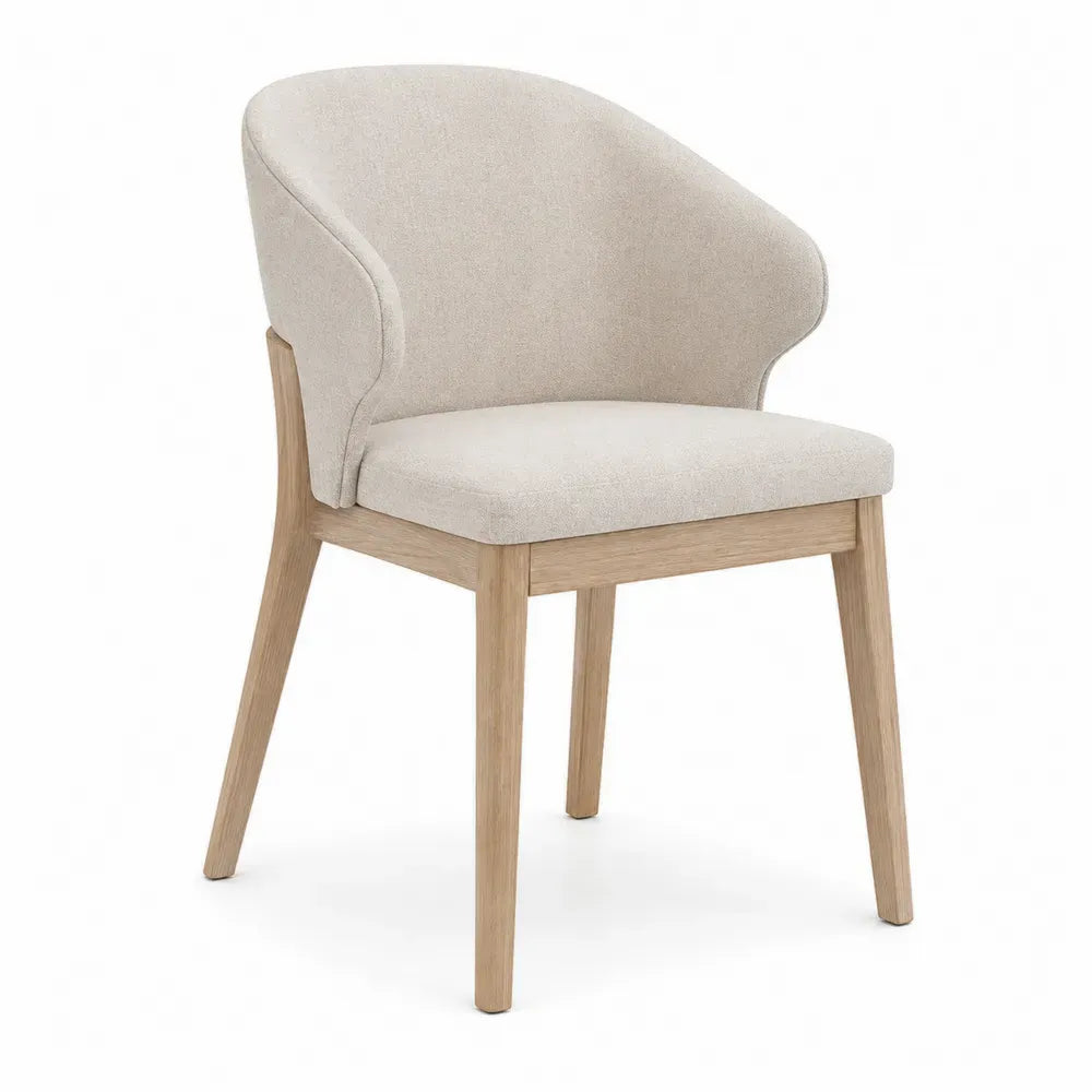 Esszimmerstuhl Polsterstuhl mit halbrunder Rückenlehne 58 x 58 x 80 cm Polyestergewebe Kautschukholz abgerundete Sitzfläche Beige Naturbraun