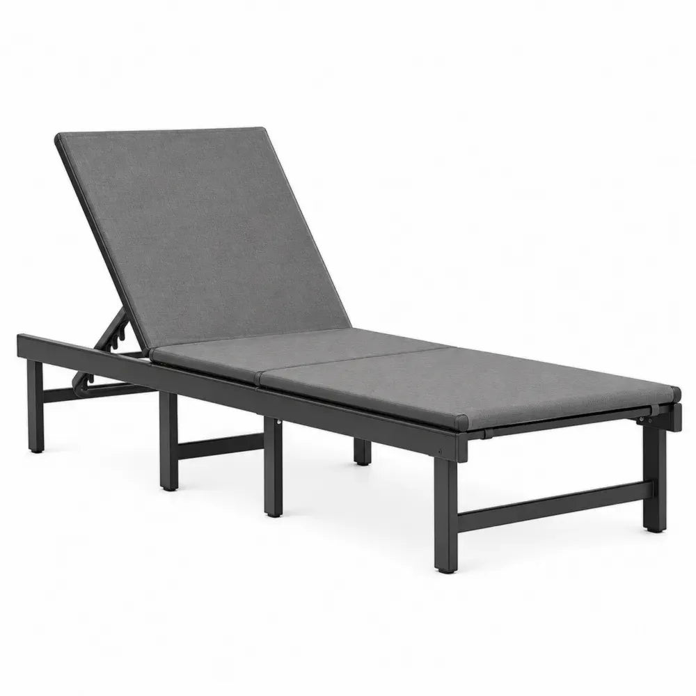 Verstellbare Gartenliege 200 x 65 x 98 cm aus pulverbeschichtetem Aluminium und PVC-beschichtetem Polyestergewebe rechteckig Schwarz Grau