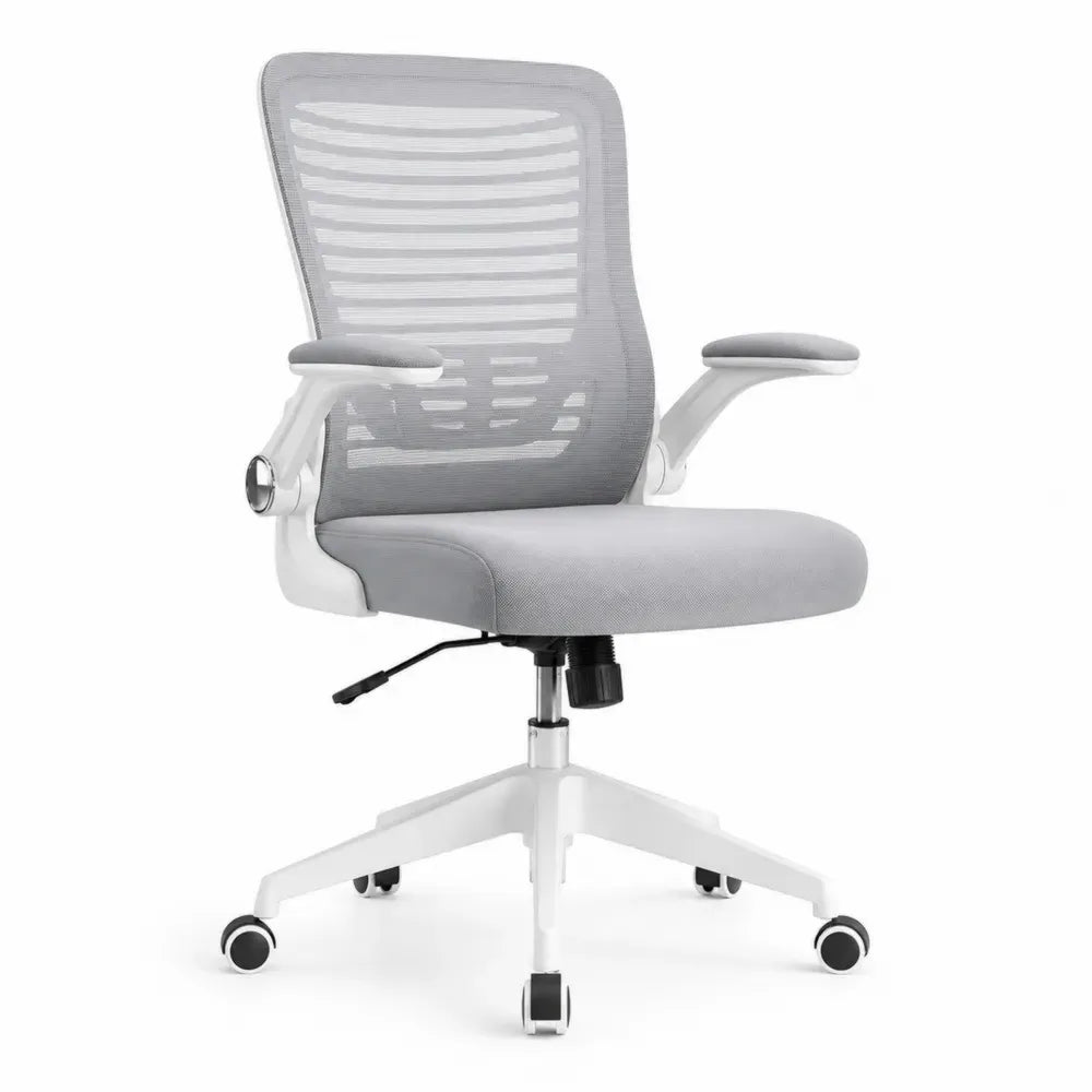 Bürostuhl Computerstuhl höhenverstellbar mit Netzrücken Armlehnen Rollen Grau Weiß Schwarz 64 x 63 x 93 bis 103 cm