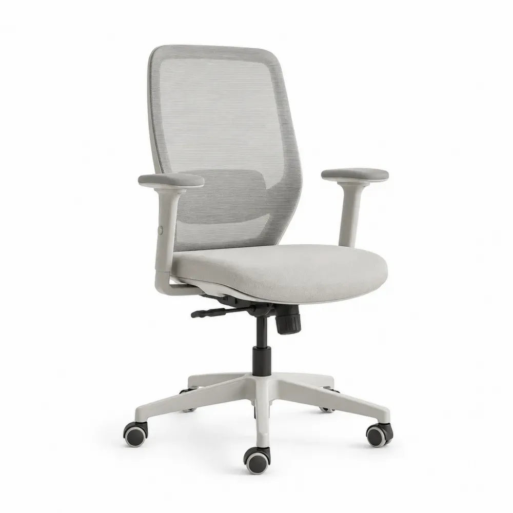 Bürostuhl Drehstuhl höhenverstellbar mit Armlehnen Polyester Netzgewebe PP gerundet Hellgrau Cremeweiß Schwarz 64 x 64 x 92 bis 102 cm