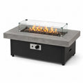 Rechteckiger Gas Feuertisch Gartentisch aus Faserzement Stahl Edelstahl Grau Schwarz mit Glasaufsatz und Lavasteinen 120 x 60 x 55 cm