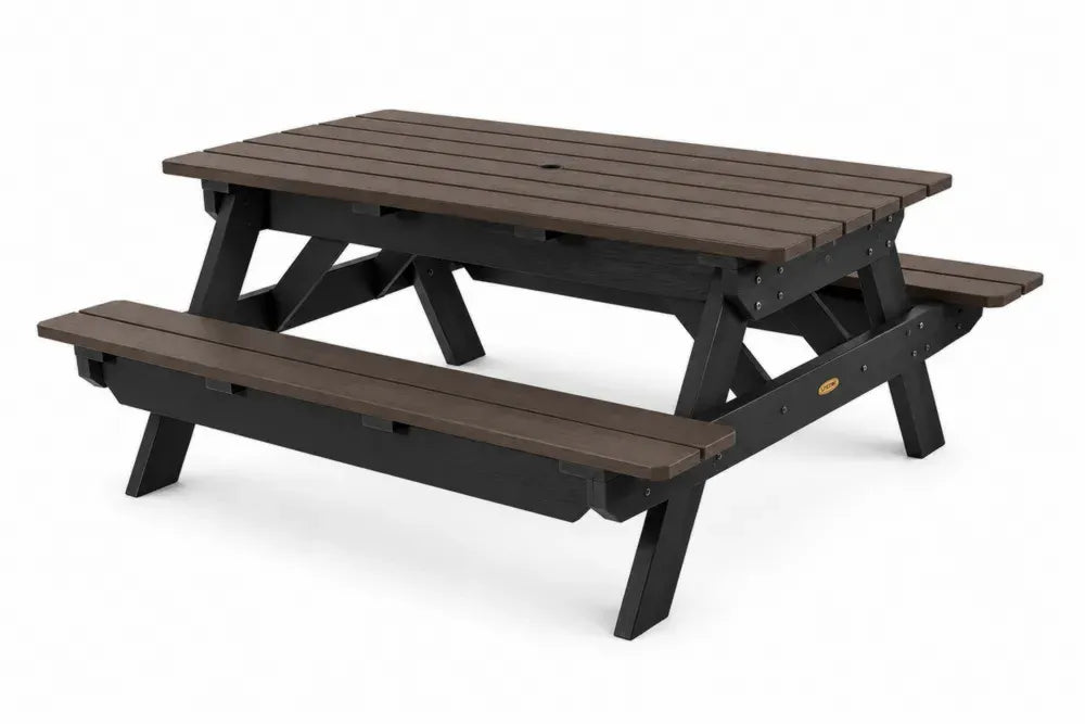 Picknicktisch mit 2 integrierten Bänken 180 x 150 x 75 cm aus HDPE Polywood rechteckig Braun Schwarz