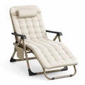 Klappbare Gartenliege Relaxliege mit gepolsterter Auflage und Nackenkissen Stahlrohr Polyester rechteckig Creme Taupe Schwarz Silberfarben 178 x 66 x 110 cm