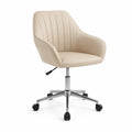 Bürostuhl Drehstuhl höhenverstellbar mit Armlehnen PU Kunstleder Schalenform Cremebeige Chromfarben Schwarz 58 x 60 x 82 bis 92 cm