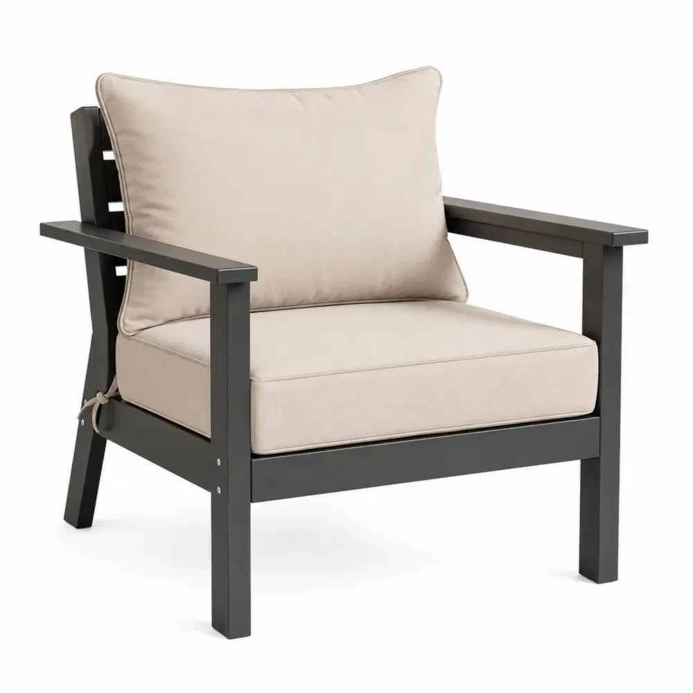 Gartensessel mit Armlehnen und Kissen 78 x 75 x 80 cm aus pulverbeschichtetem Aluminium und Polyester Schwarz Beige
