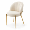 Esszimmerstuhl Küchenstuhl 56 x 58 x 78 cm Polyester Velours Stahl halbrunde Muschellehne Creme Goldfarben