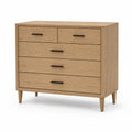 Kommode Schubladenkommode 5 Schubladen MDF Eichenfurnier rechteckig Eiche hell Schwarz 100 x 40 x 90 cm