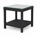 Quadratischer Garten-Beistelltisch 50 x 50 x 50 cm aus PE Rattan und 5 mm Sicherheitsglas Schwarz Transparent