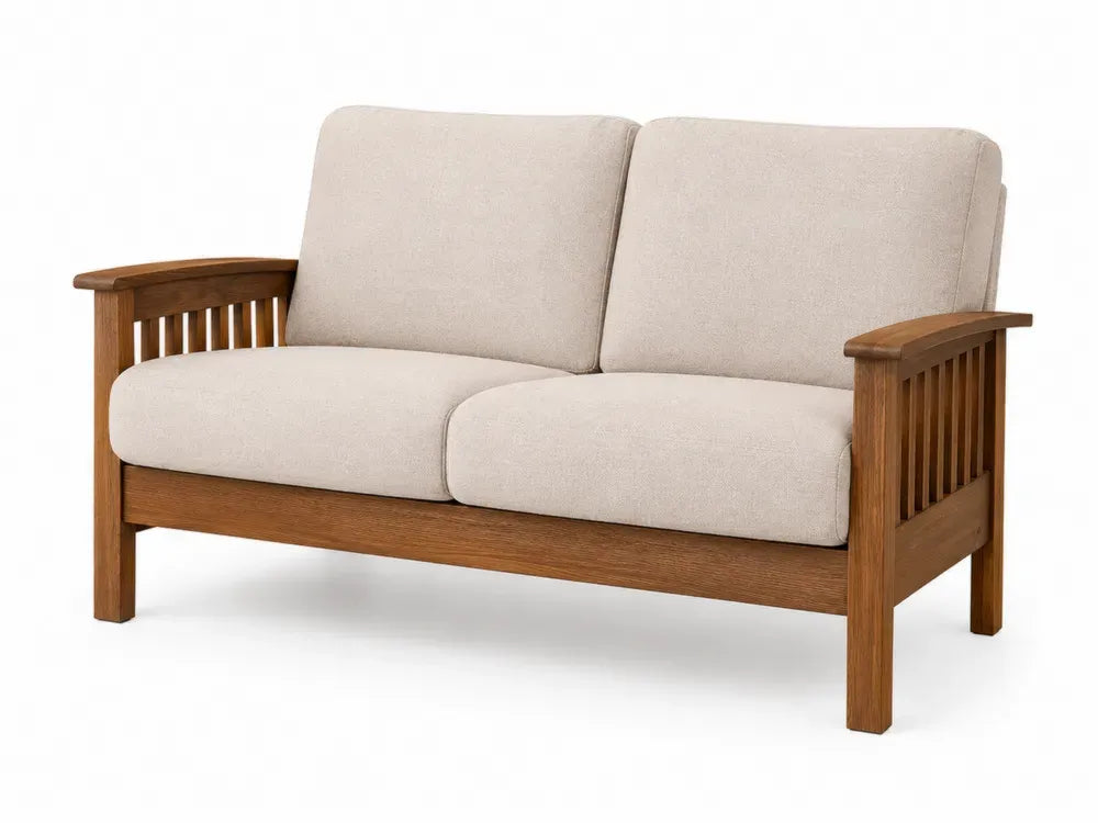 2-Sitzer Sofa 140 x 78 x 84 cm Polyester Webstoff Kautschukholz rechteckig Beige Braun mit Armlehnen